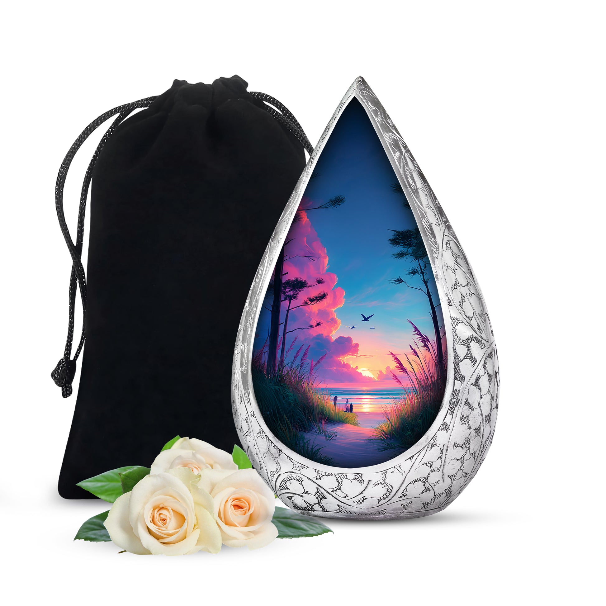 Beach Memorial Ashes Urn For Men - Pink Sunset Urn For Ashes