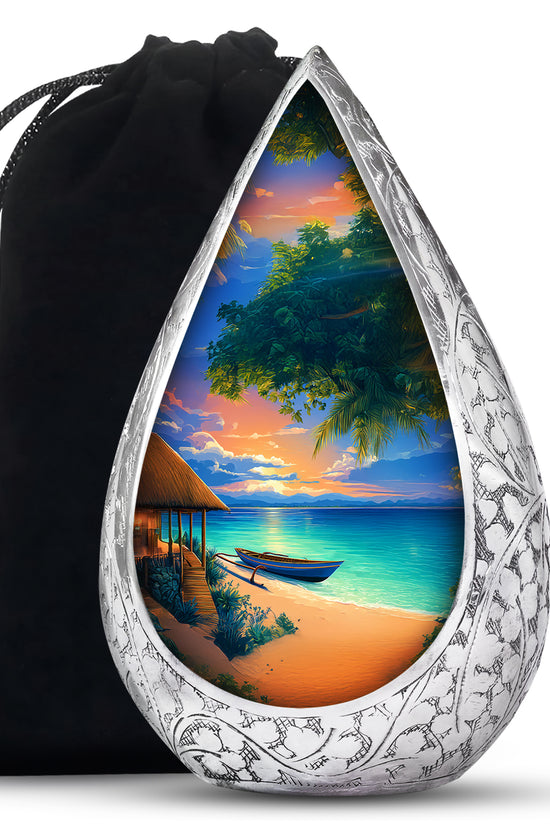 Tropical Boat Memorial Urn - Peaceful Beach Cremation Urn For Human Ashes