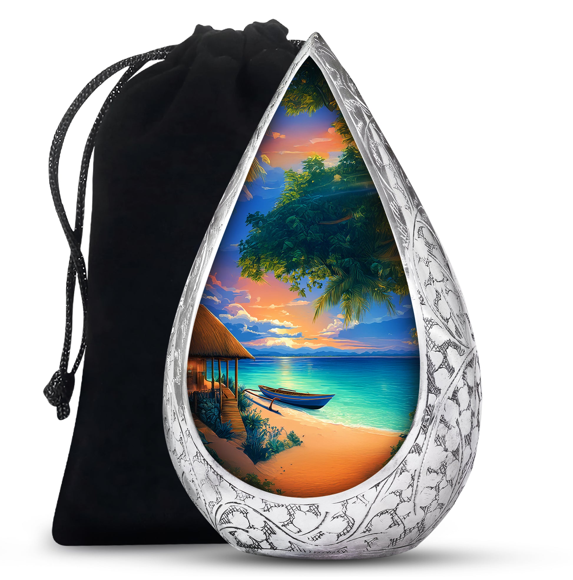 Tropical Boat Memorial Urn - Peaceful Beach Cremation Urn For Human Ashes