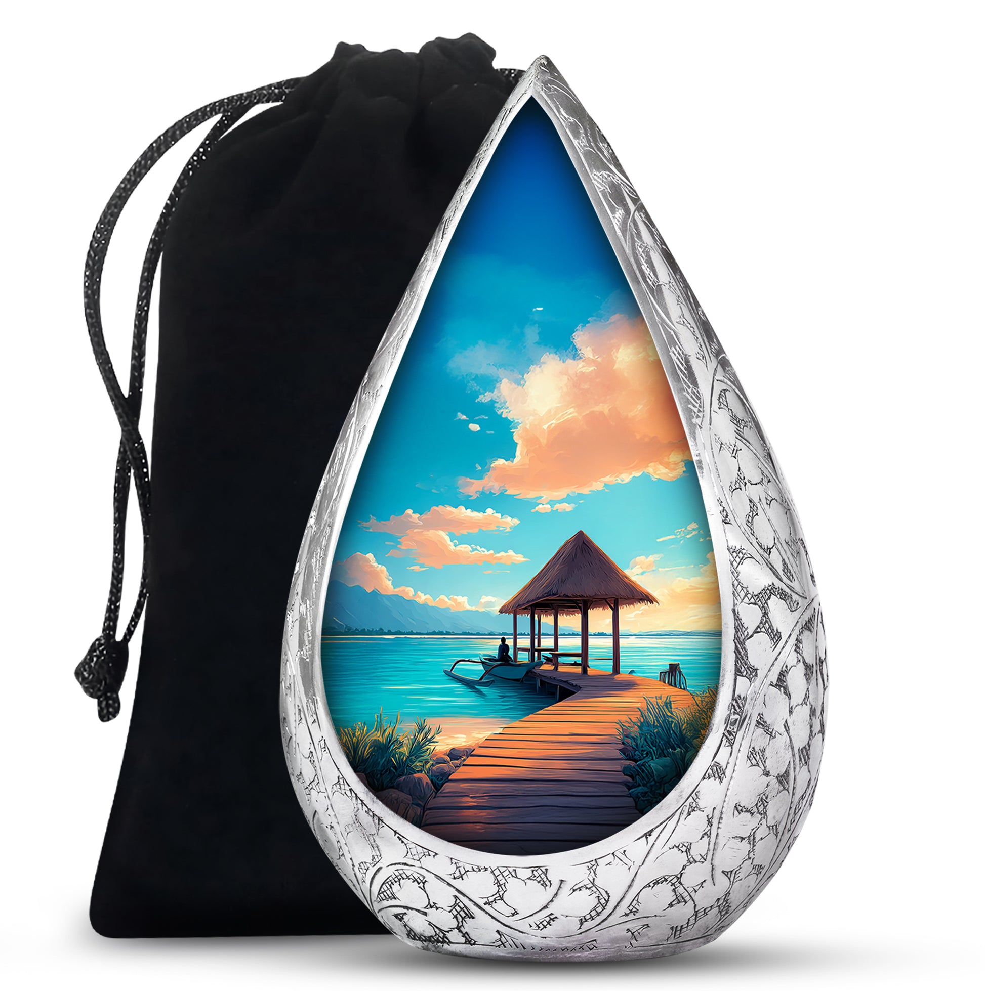 Beautiful Beach Cremation Urn - Blue Aluminum Funeral Urn For Burial