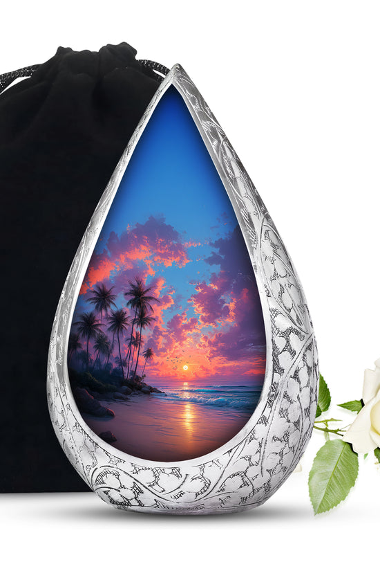 Peaceful Beach Memorial Urn -Tropical Funeral Urn For Adult Ashes