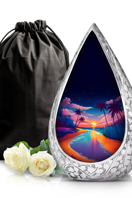 Artistic Beach Theme Memorial Urn - Large Cremation Urn For Loved Ones