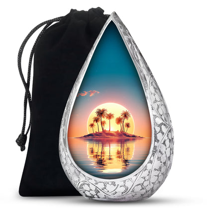 Tropical Island Sunset Funeral Urn - Beach Cremation Urn For Adult Ashes