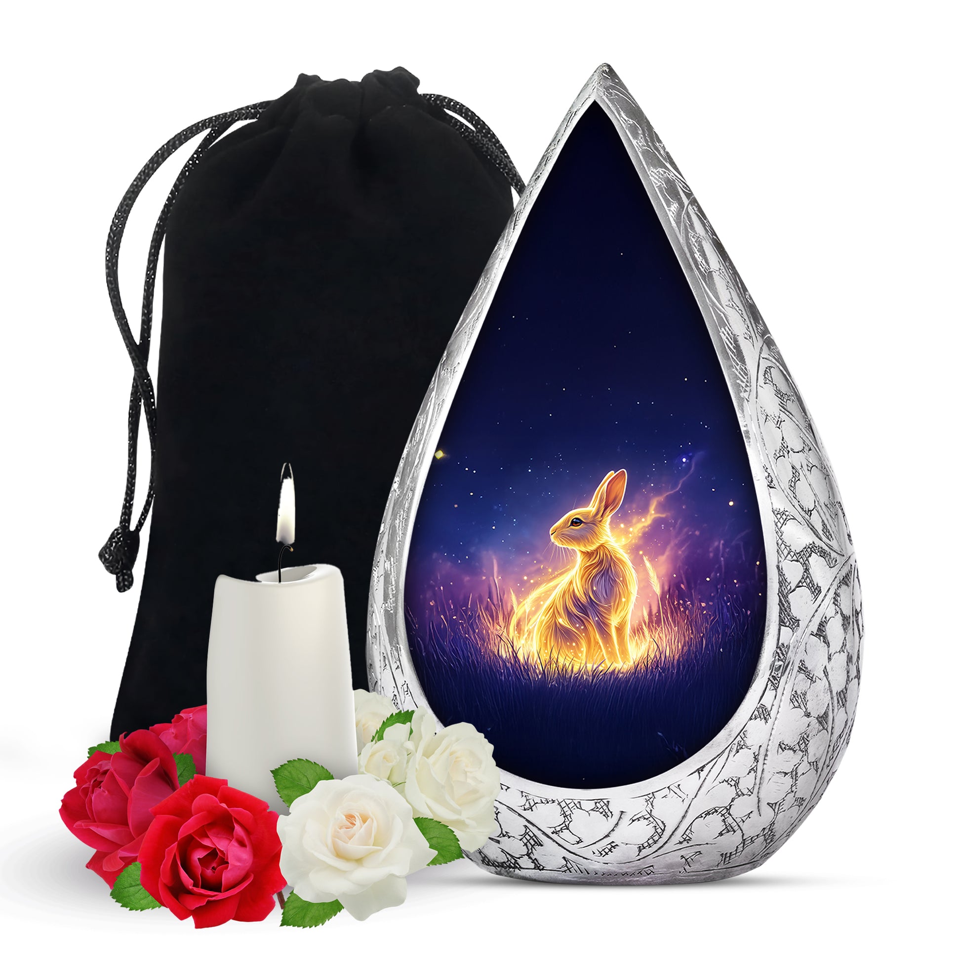 Golden Spirit Rabbit Memorial Urn - Night Field Cremation Urn For Burial