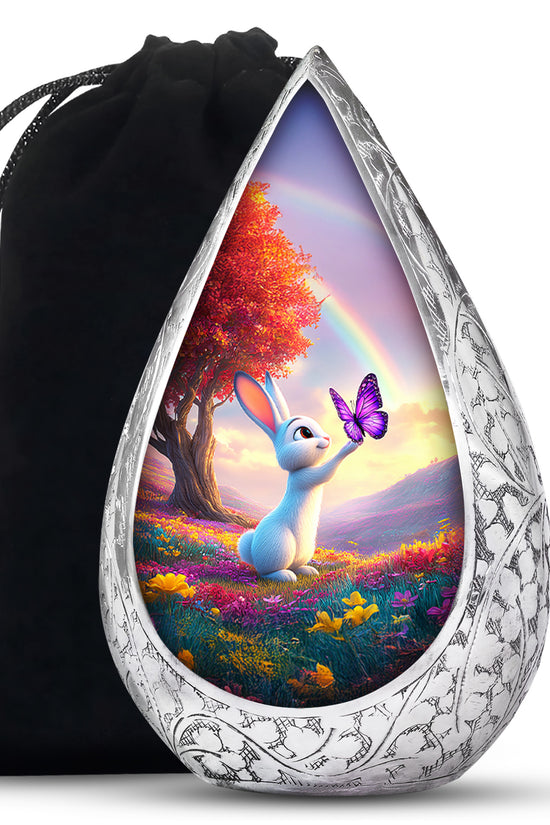 Colorful Bunny Cremation Urn - Butterfly Rabbit Memorial Urn For Burial
