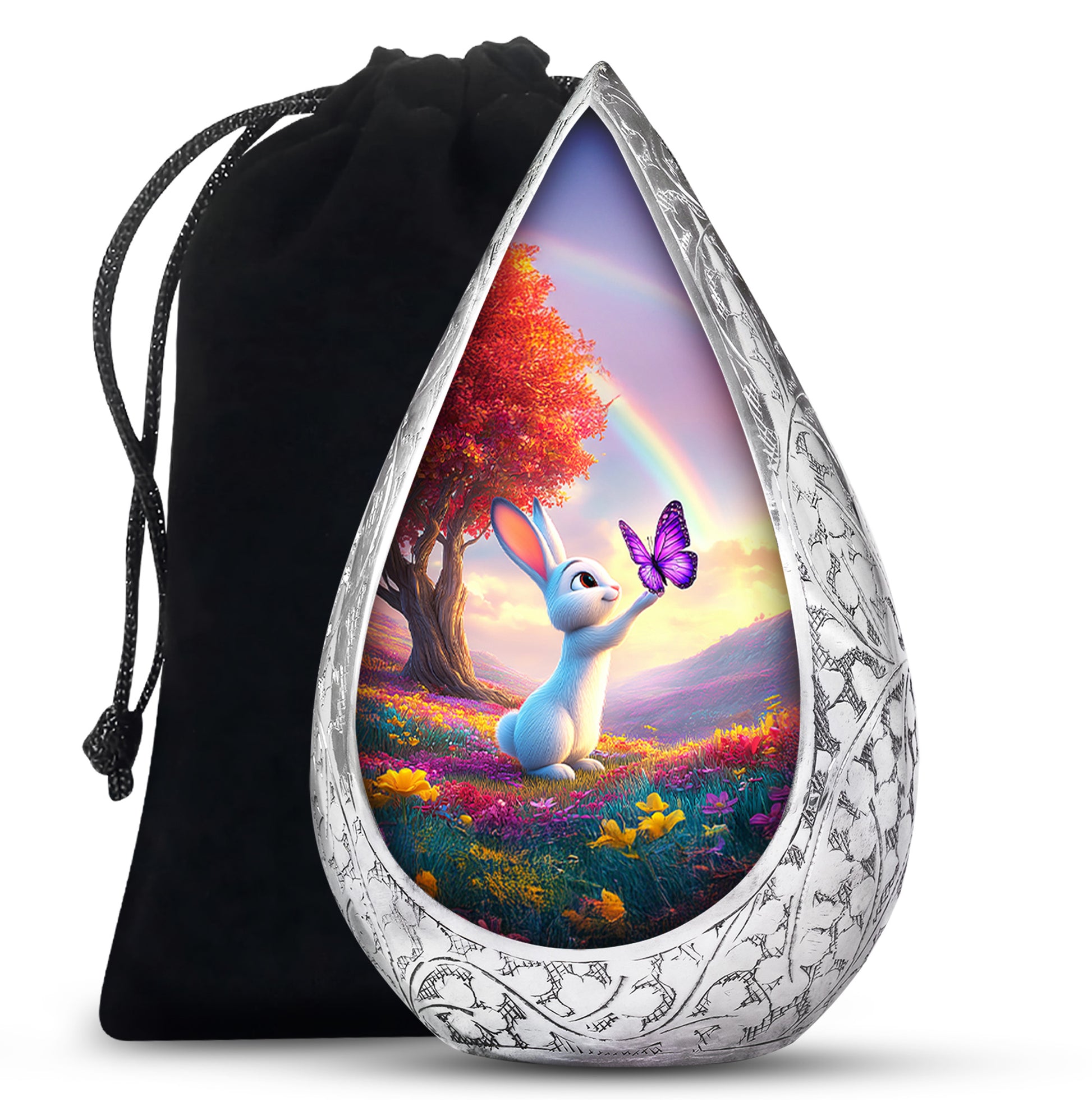 Colorful Bunny Cremation Urn - Butterfly Rabbit Memorial Urn For Burial