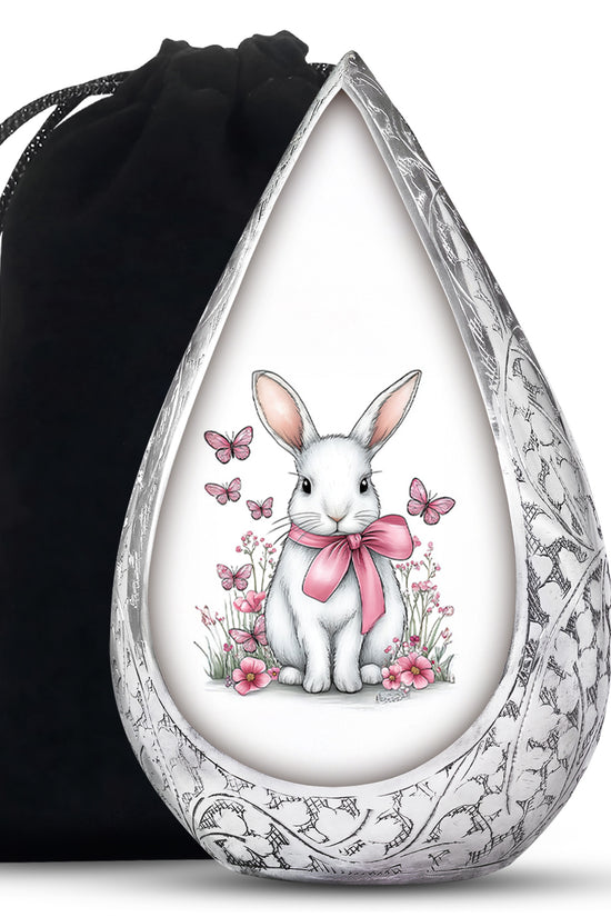 Cute Bunny Cremation Urn - Pink Bow Rabbit Memorial For Women