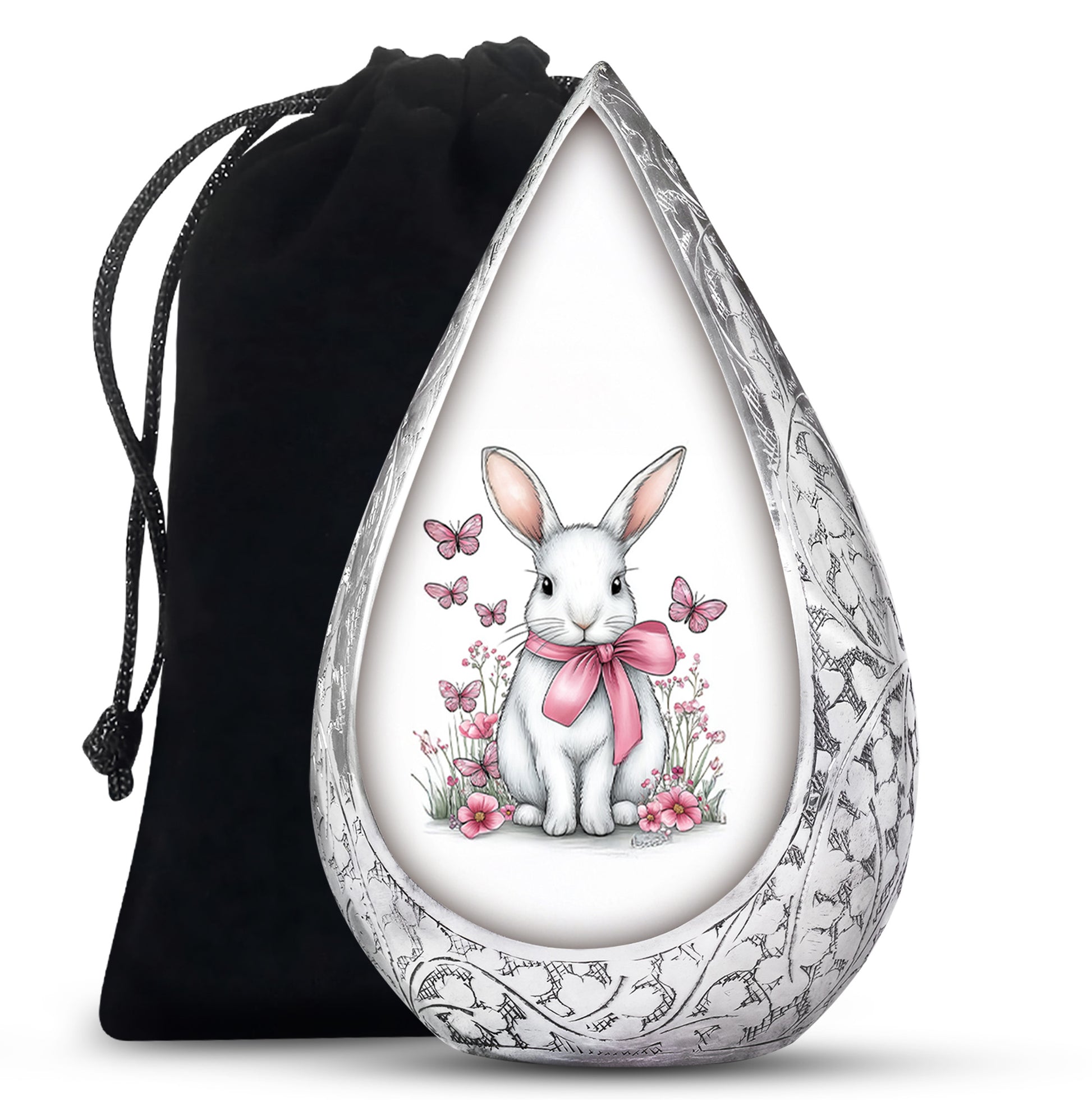 Cute Bunny Cremation Urn - Pink Bow Rabbit Memorial For Women