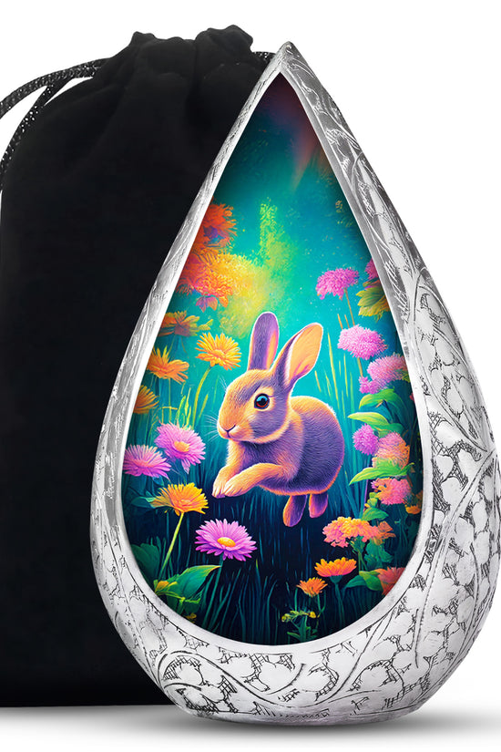 Cute Rabbit Funeral Urn - Floral Aluminium Cremation Urn For Ashes