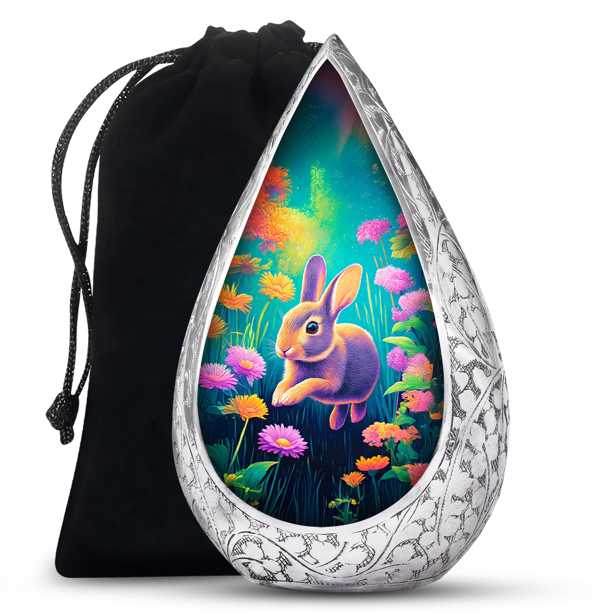 Cute Rabbit Funeral Urn - Floral Aluminium Cremation Urn For Ashes