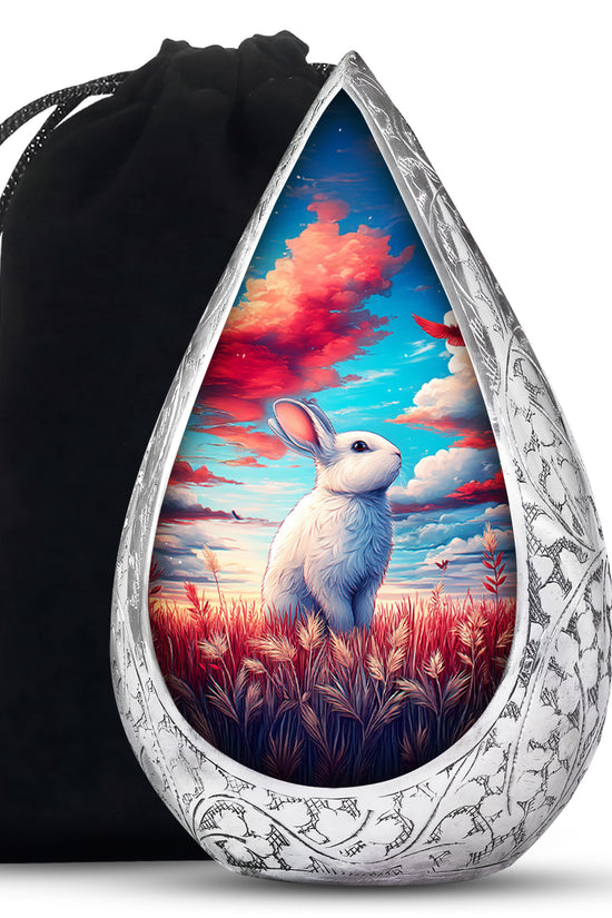 White Bunny Memorial Urn - Peaceful Rabbit Cremation Urn For Ashes