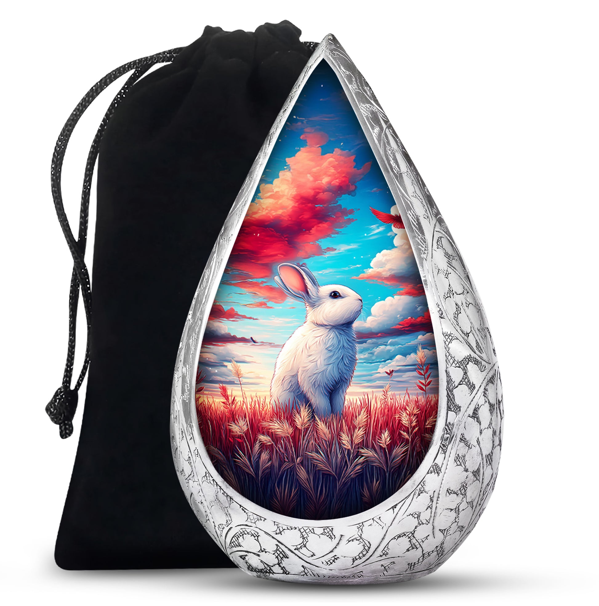 White Bunny Memorial Urn - Peaceful Rabbit Cremation Urn For Ashes