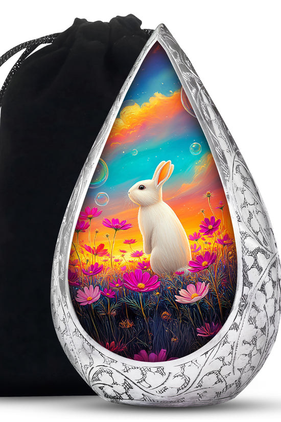 Floral White Rabbit Memorial Urn - Peaceful Tribute Urn For Loved Ones