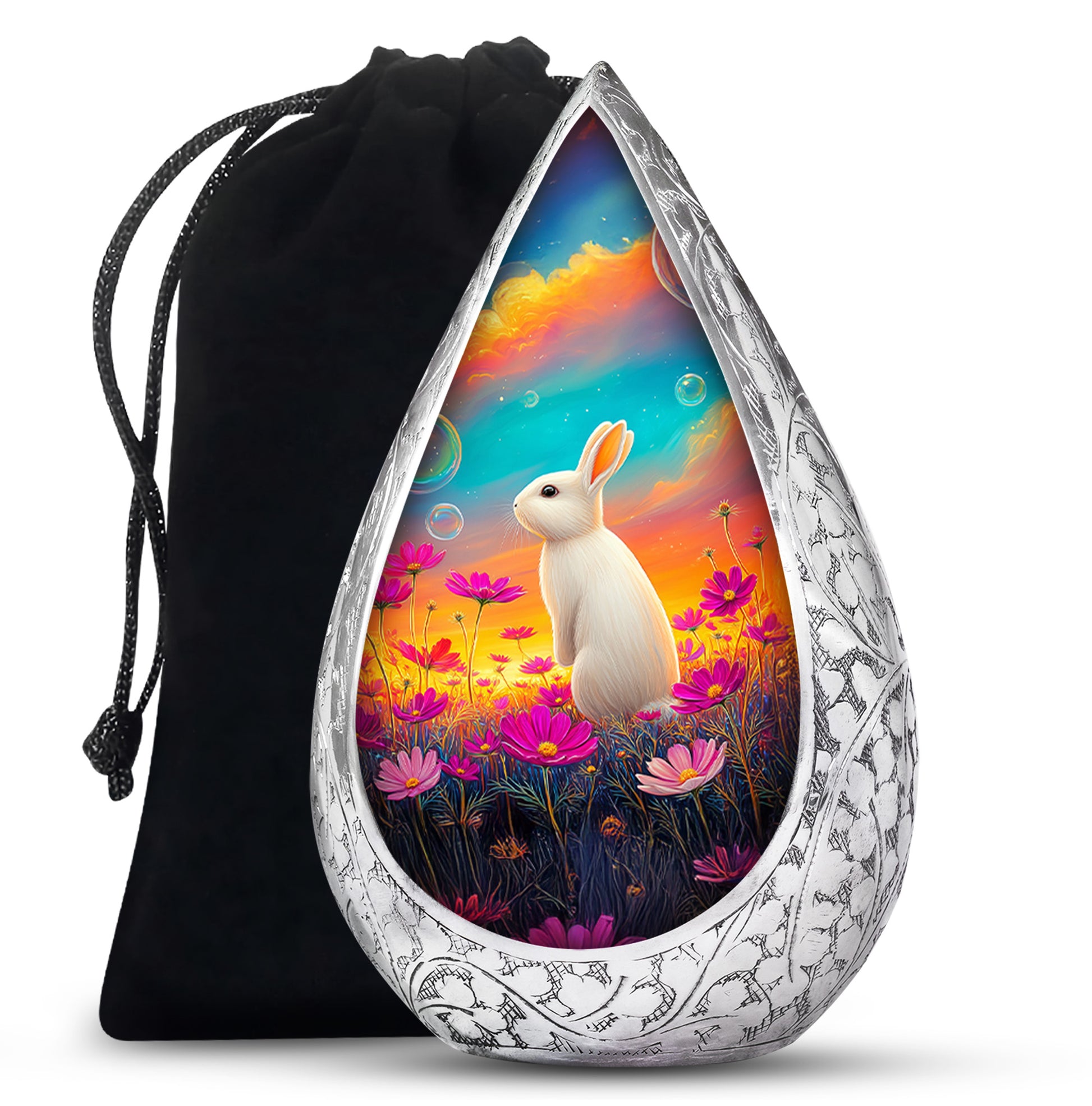 Floral White Rabbit Memorial Urn - Peaceful Tribute Urn For Loved Ones