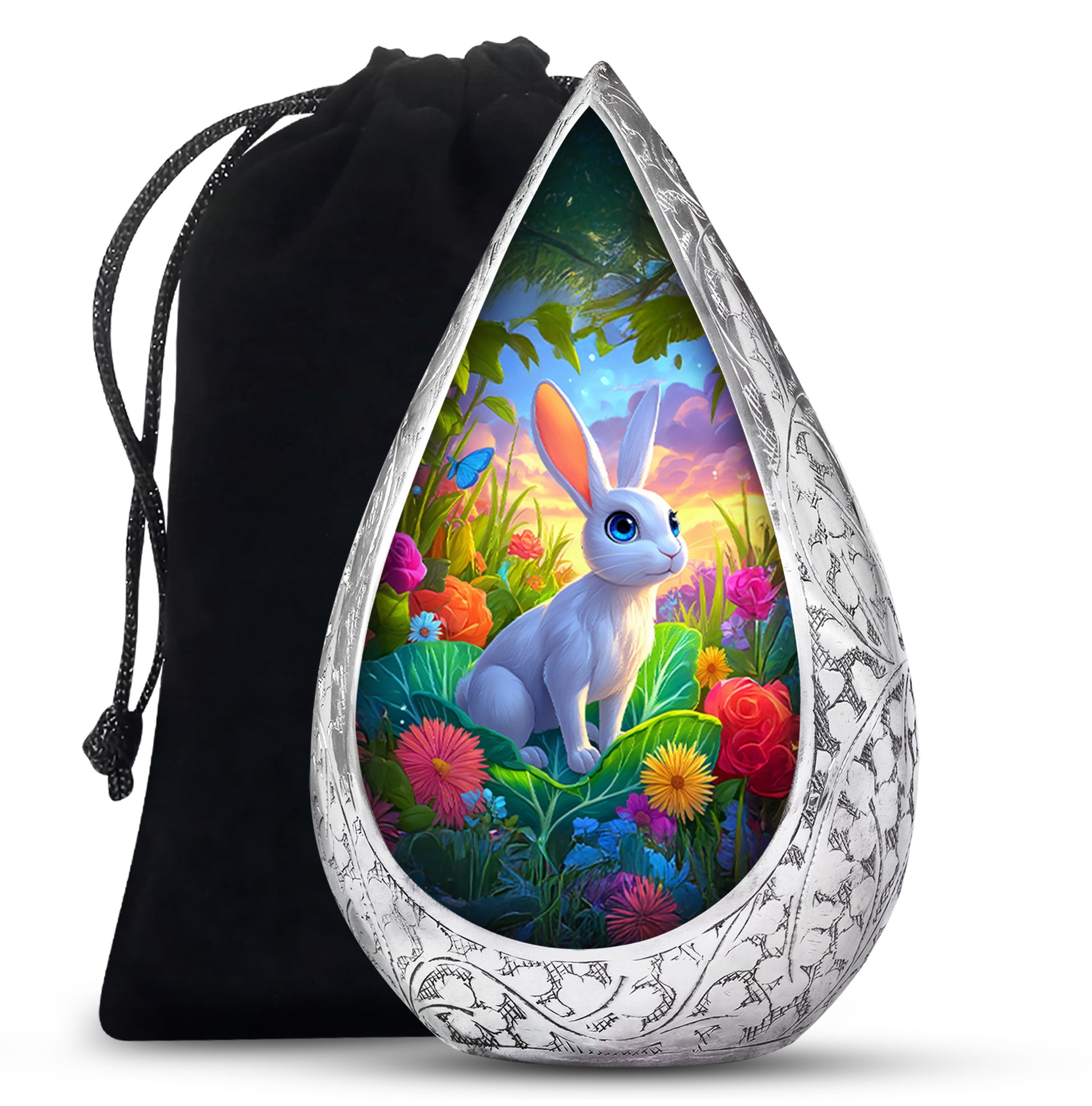 Artistic Rabbit Cremation Urn - Beautiful Floral Cremation Urn For Ashes