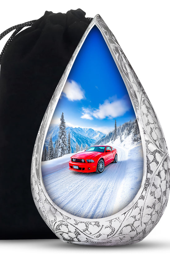Red Sports Car Cremation Urn - Snow Mountain Memorial Urn For Loved ones