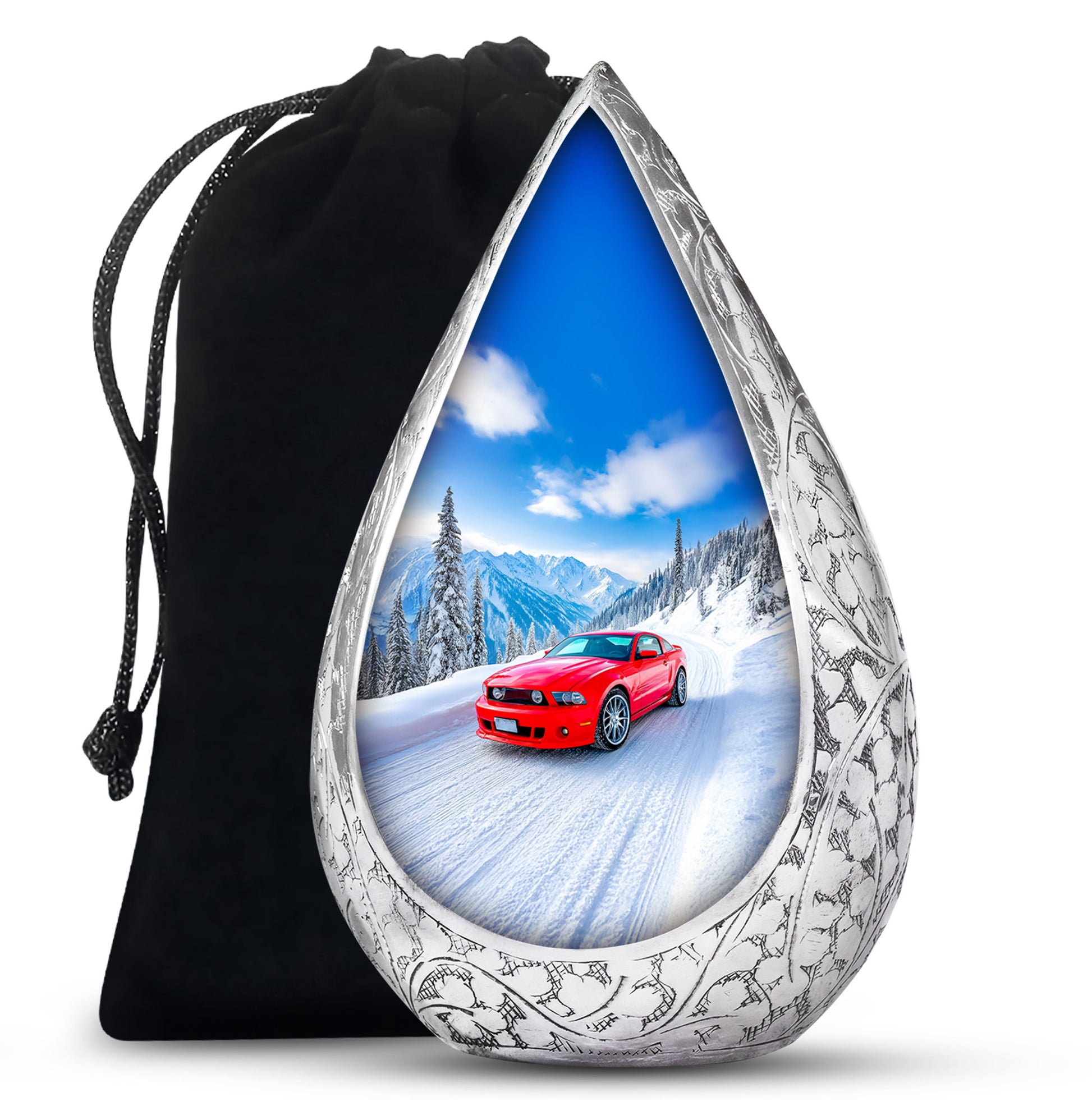 Red Sports Car Cremation Urn - Snow Mountain Memorial Urn For Loved ones