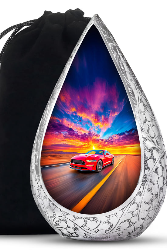 Red Sports Car Funeral Urn - Sunset Highway Memorial Urn For Burial