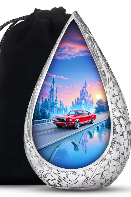 Red Old Car Memorial Urn - Large Aluminium Cremation Urn For Adult Ashes