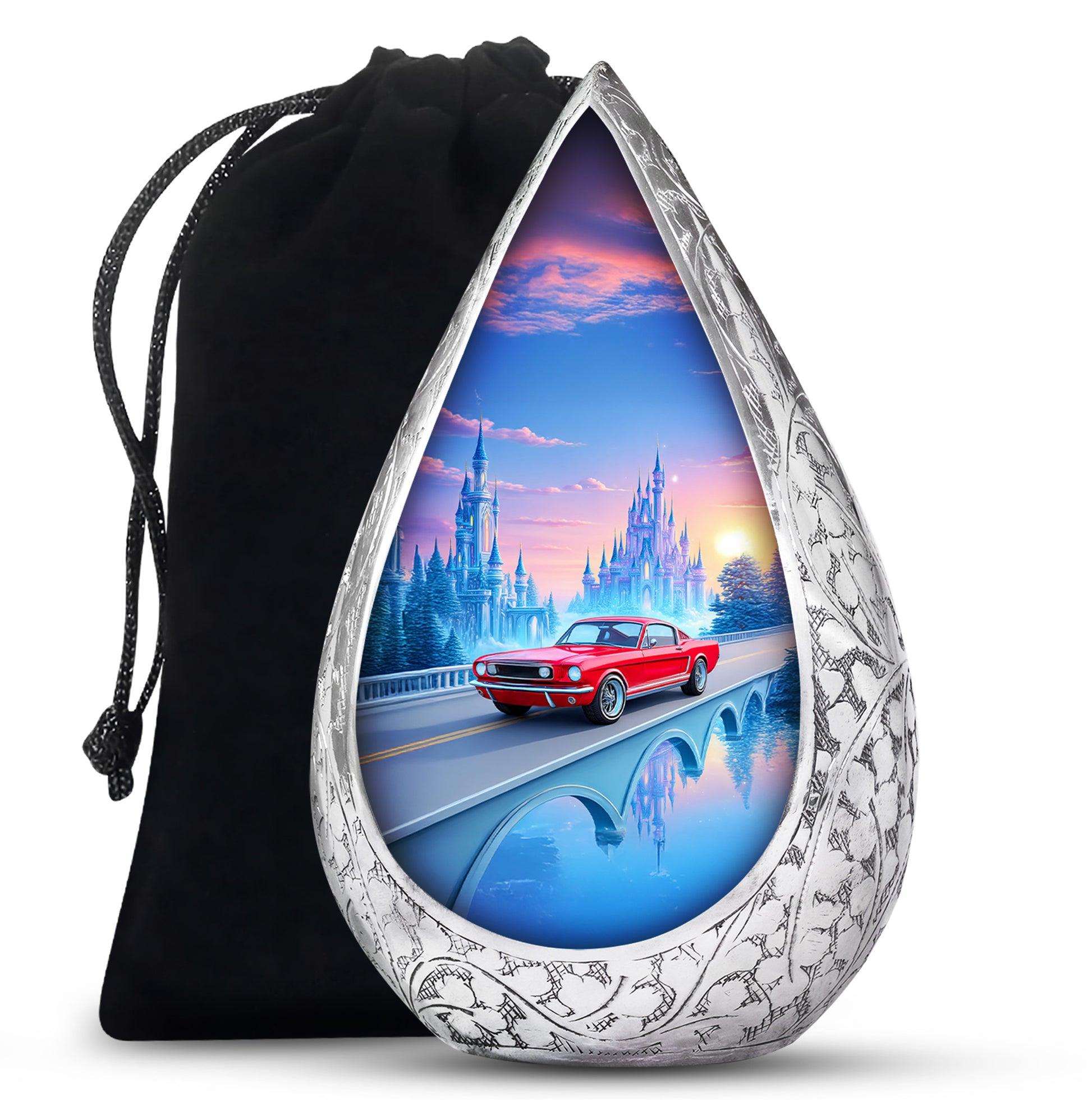 Red Old Car Memorial Urn - Large Aluminium Cremation Urn For Adult Ashes