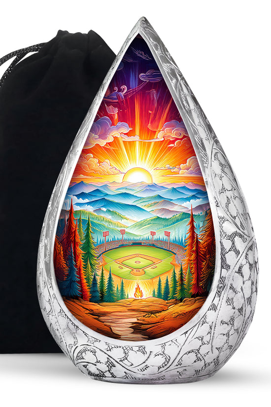 Mountain Baseball Field Urn - Artistic Cremation Urn For Loved Ones