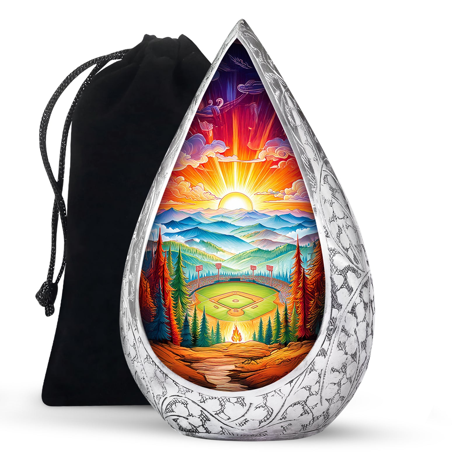 Mountain Baseball Field Urn - Artistic Cremation Urn For Loved Ones