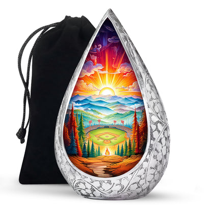 Mountain Baseball Field Urn - Artistic Cremation Urn For Loved Ones