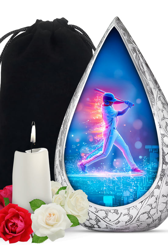 Neon Baseball Batter Cremation Urn - Memorial Urn For Loved Ones