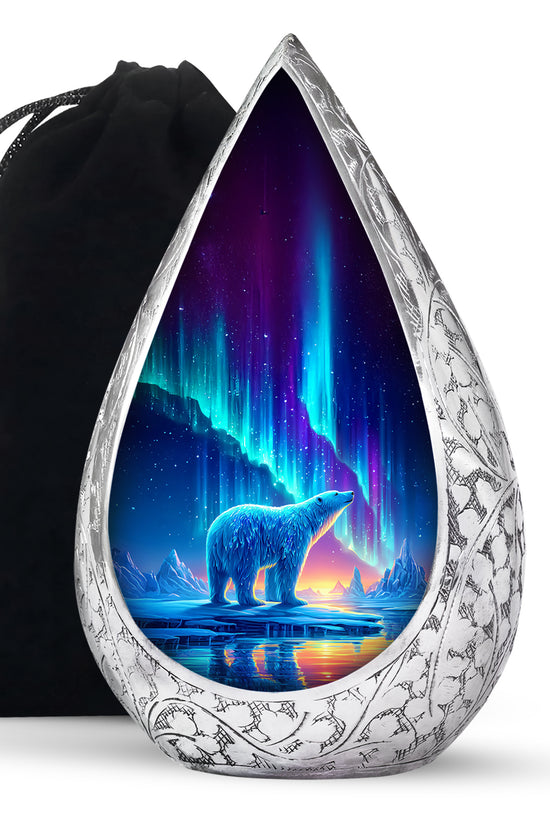 Arctic Polar Bear Funeral Urn - Northern Lights Urn For Ashes