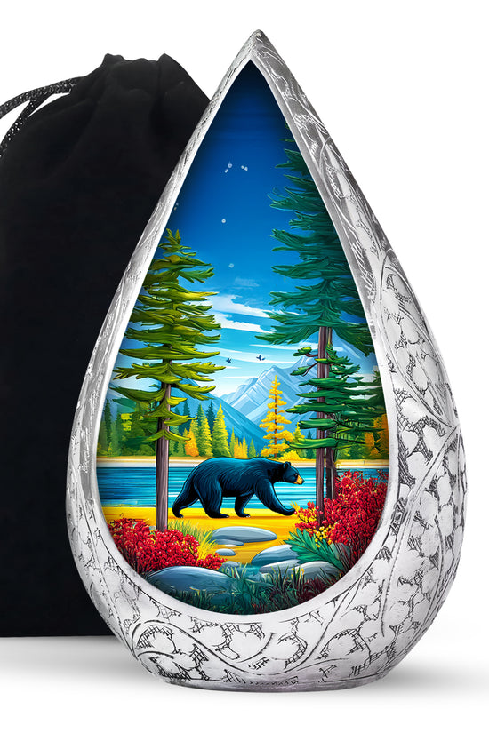Artistic Black Bear Ashes Urn - Lakeside Memorial Urn For Human Ashes