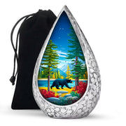 Artistic Black Bear Ashes Urn - Lakeside Memorial Urn For Human Ashes