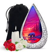 Red Sunset Bear Cremation Urn - Forest Landscape Urn For Loved Ones