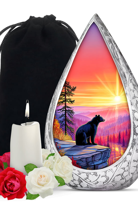 Black Bear Funeral Urn - Mountain Sunset Urn For Human Ashes