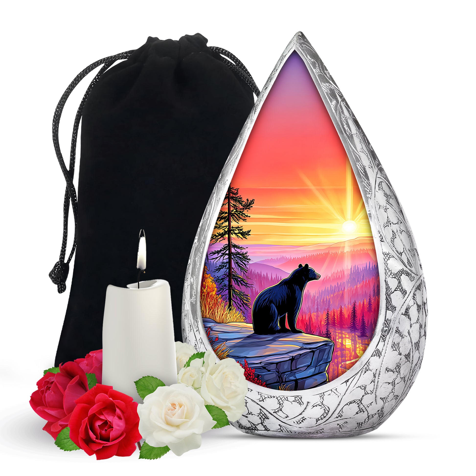 Black Bear Funeral Urn - Mountain Sunset Urn For Human Ashes