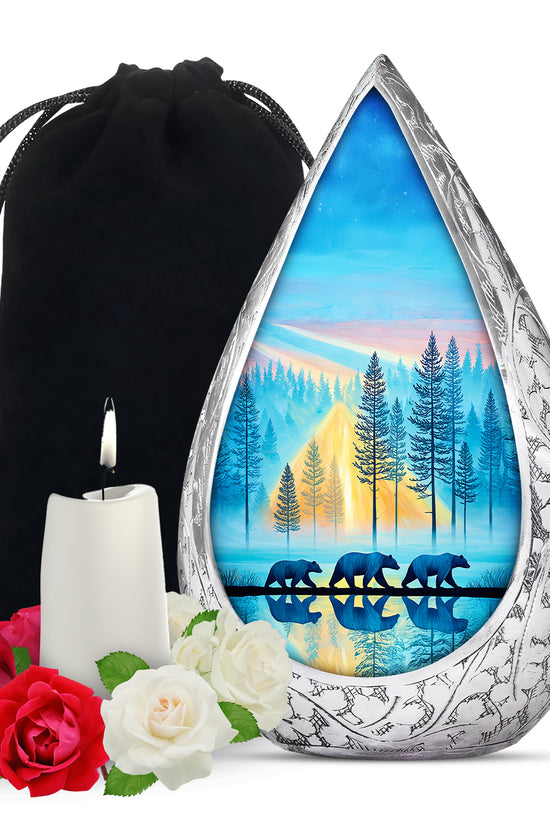Family Bear Forest Urn - Bule Cremation Urn For Loved Ones