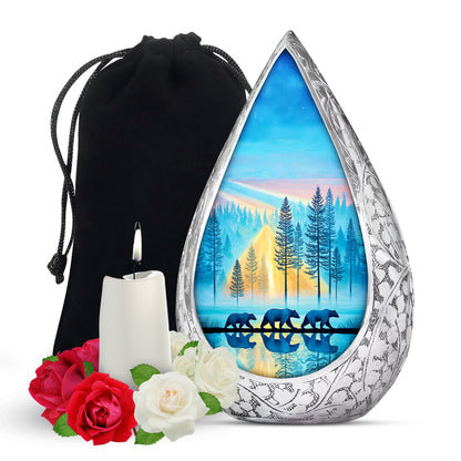 Family Bear Forest Urn - Bule Cremation Urn For Loved Ones