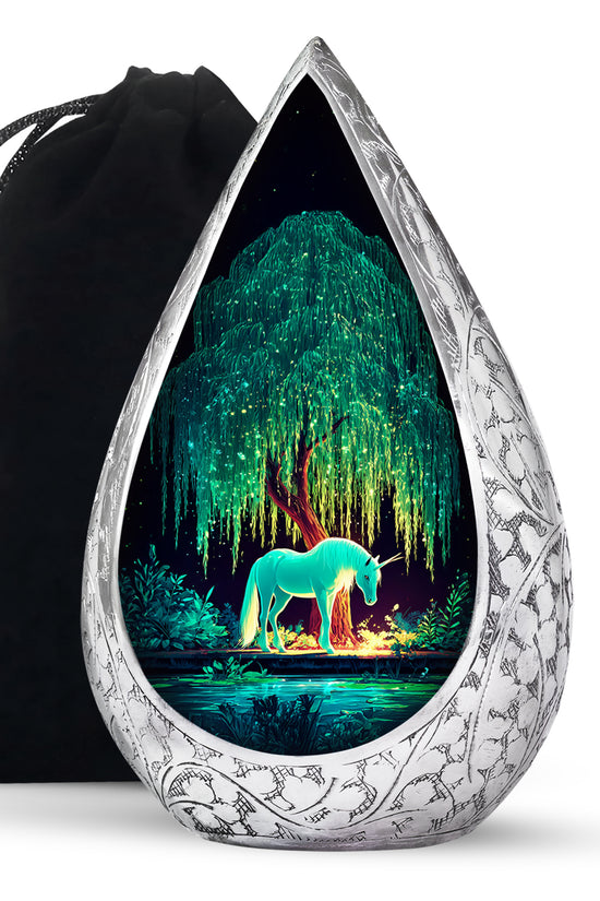 White Unicorn Memorial Urn - Glowing Tree Funeral Urn For Human Ashes