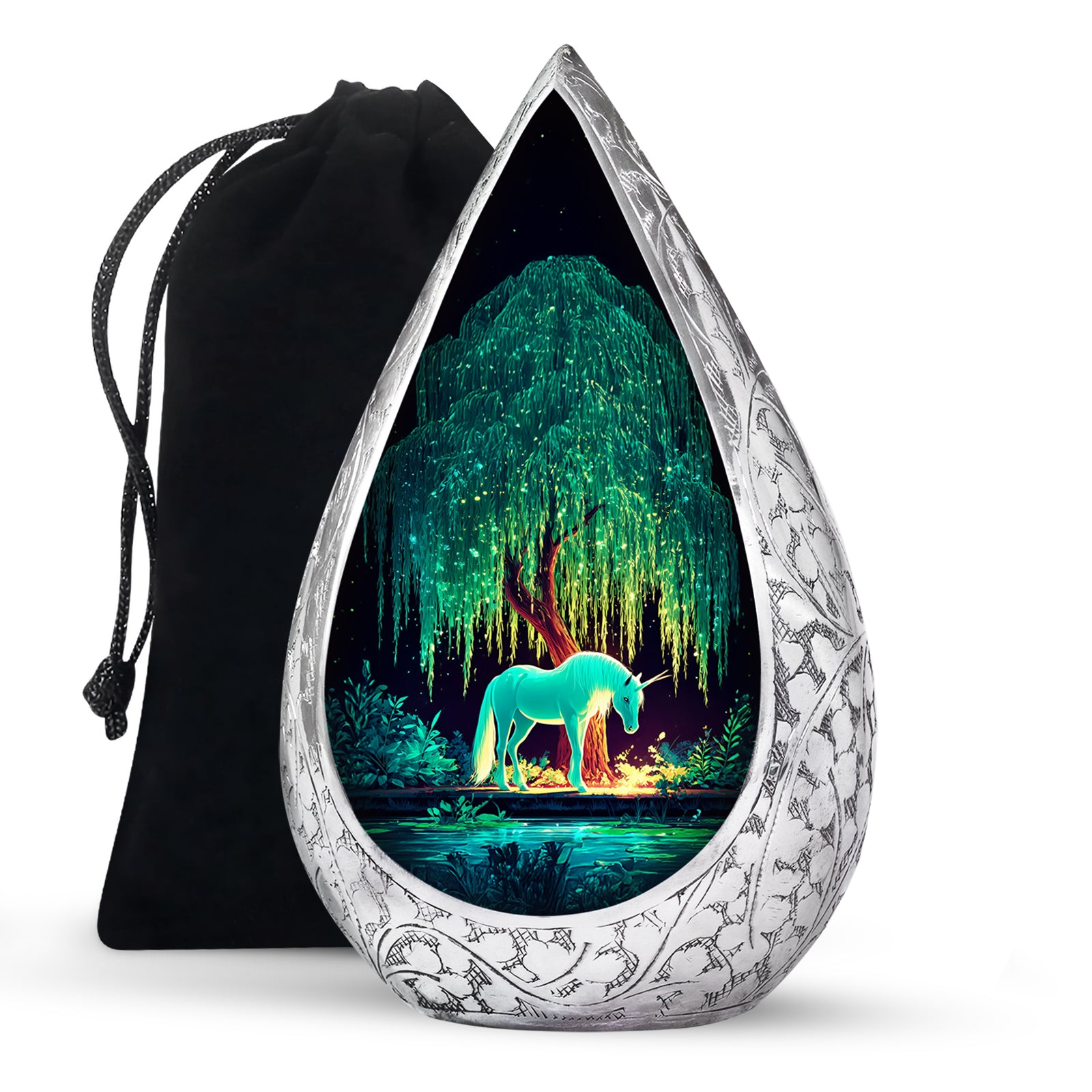 White Unicorn Memorial Urn - Glowing Tree Funeral Urn For Human Ashes