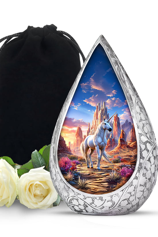 Beautiful Unicorn Theme Funeral Urn - Artistic Aluminium Cremation Urn For Ashes