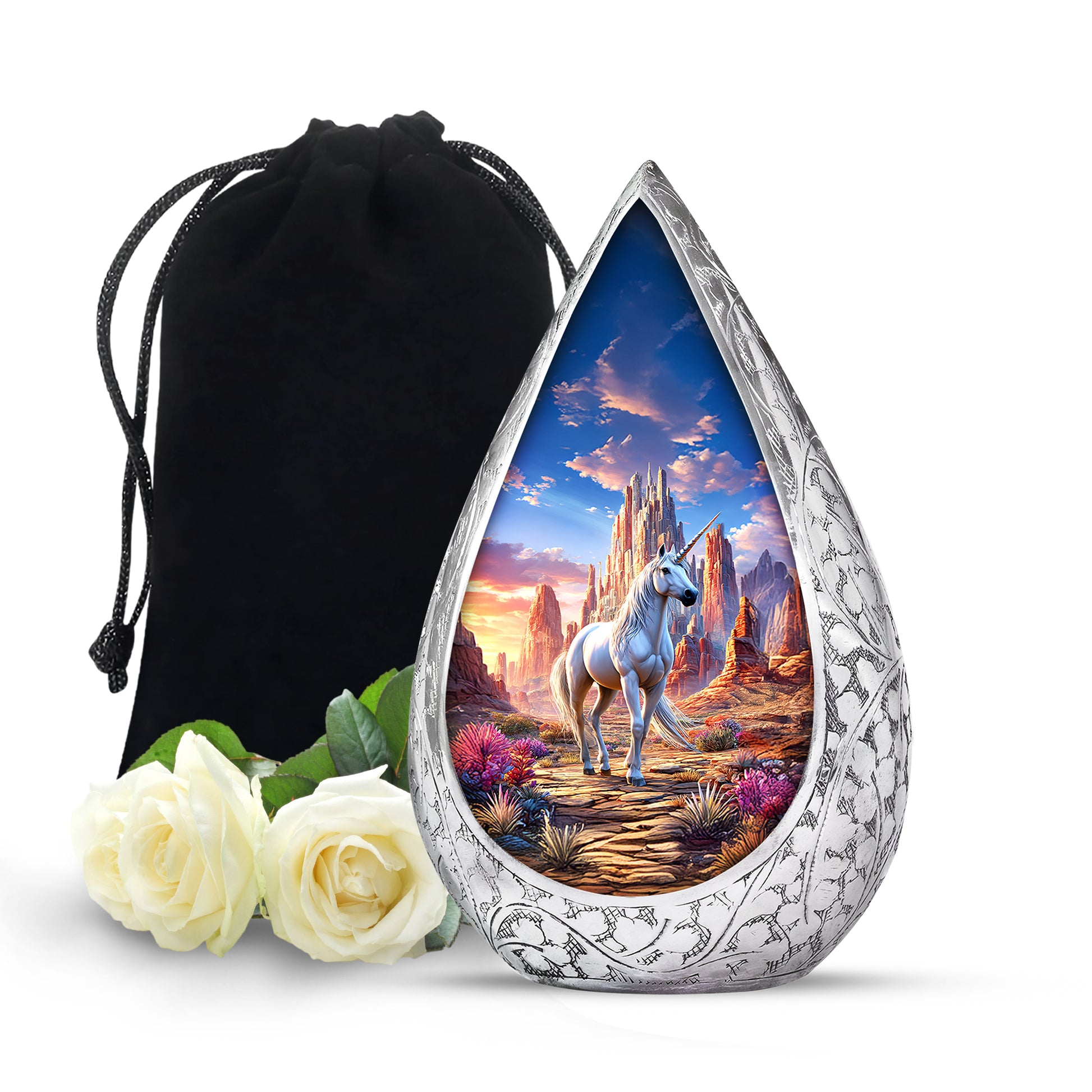 Beautiful Unicorn Theme Funeral Urn - Artistic Aluminium Cremation Urn For Ashes