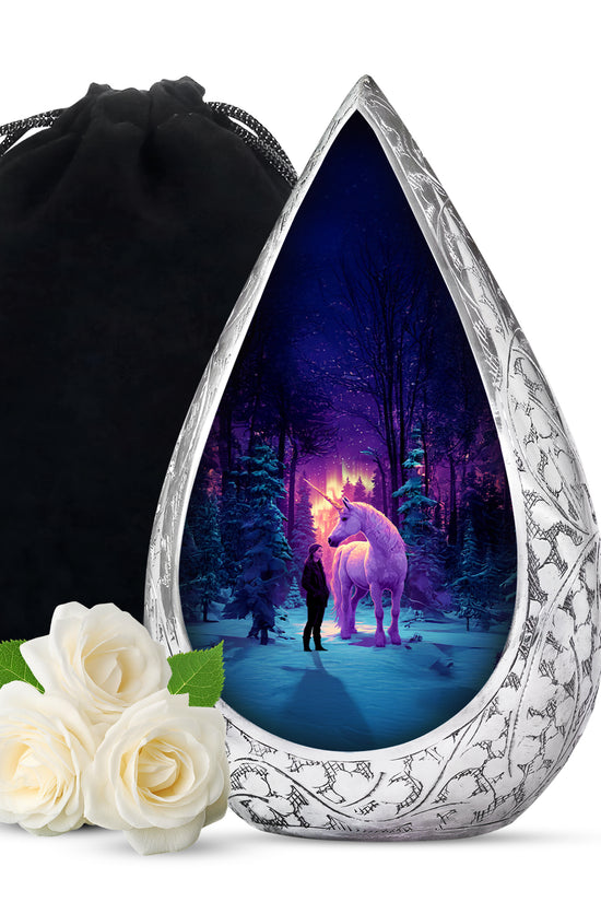 Unicorn Theme Memorial Urn - Purple Aluminium Funeral Urn For Ashes
