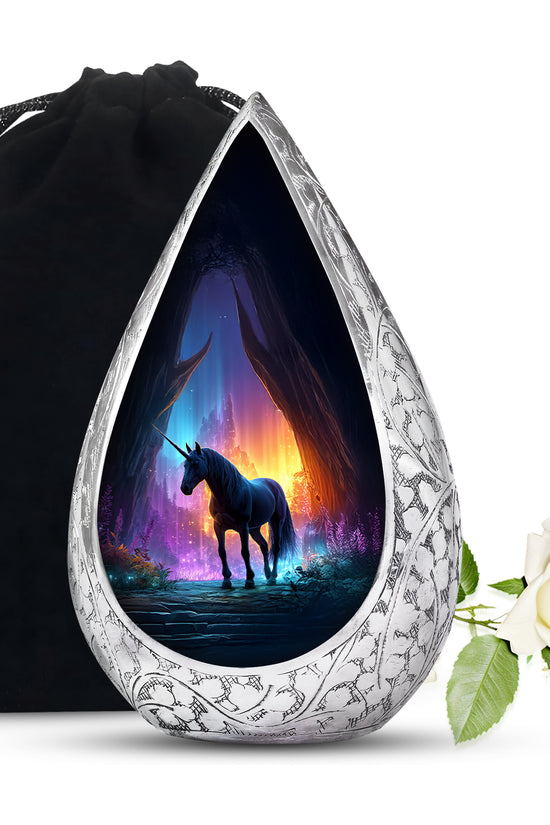 Black Unicorn Funeral Urn - Colourful Cremation Urn For Male & Female