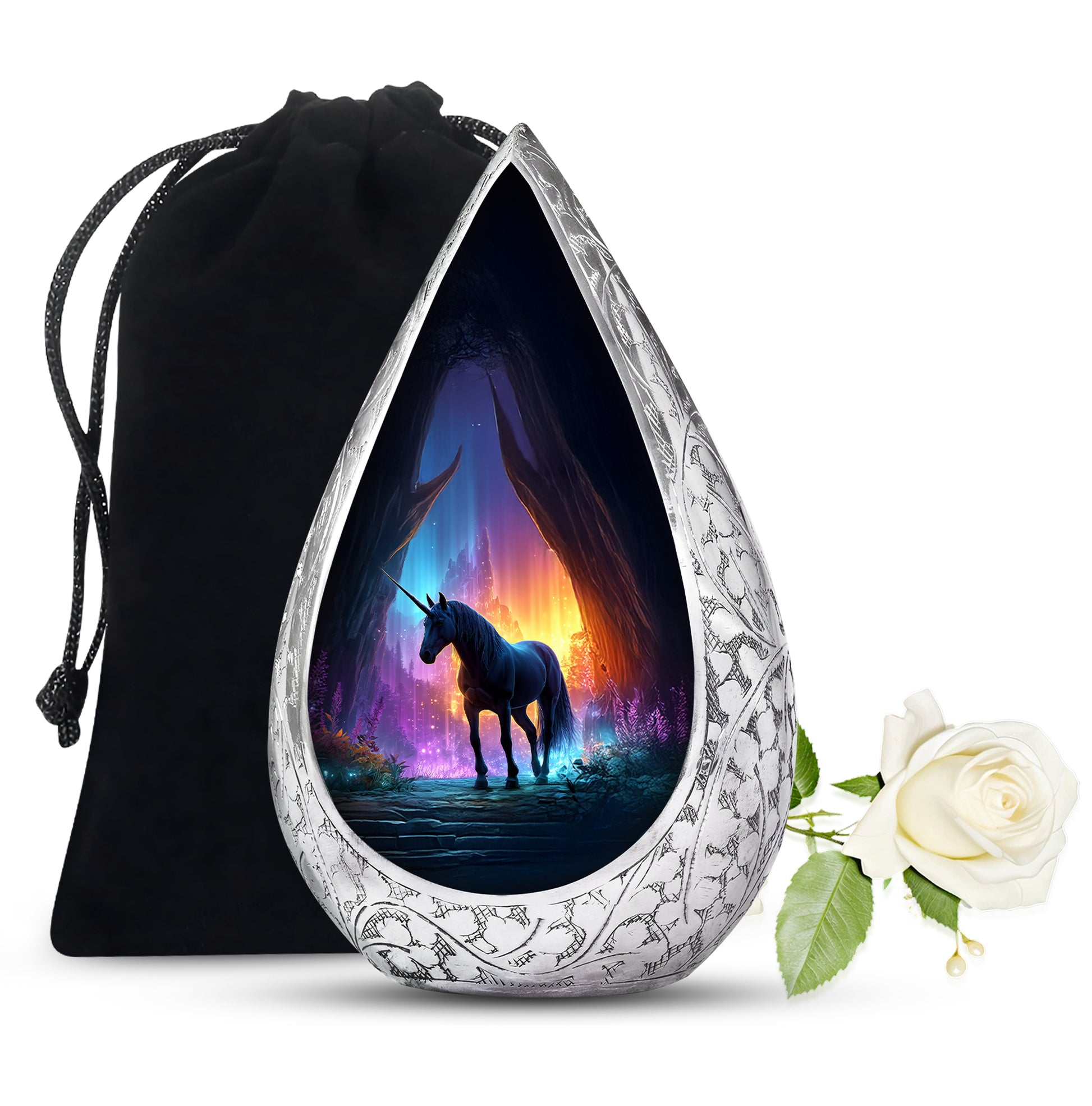 Black Unicorn Funeral Urn - Colourful Cremation Urn For Male & Female