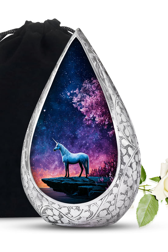 White Unicorn Cremation Urn - Night Sky Memorial Urn For Adults