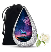 White Unicorn Cremation Urn - Night Sky Memorial Urn For Adults