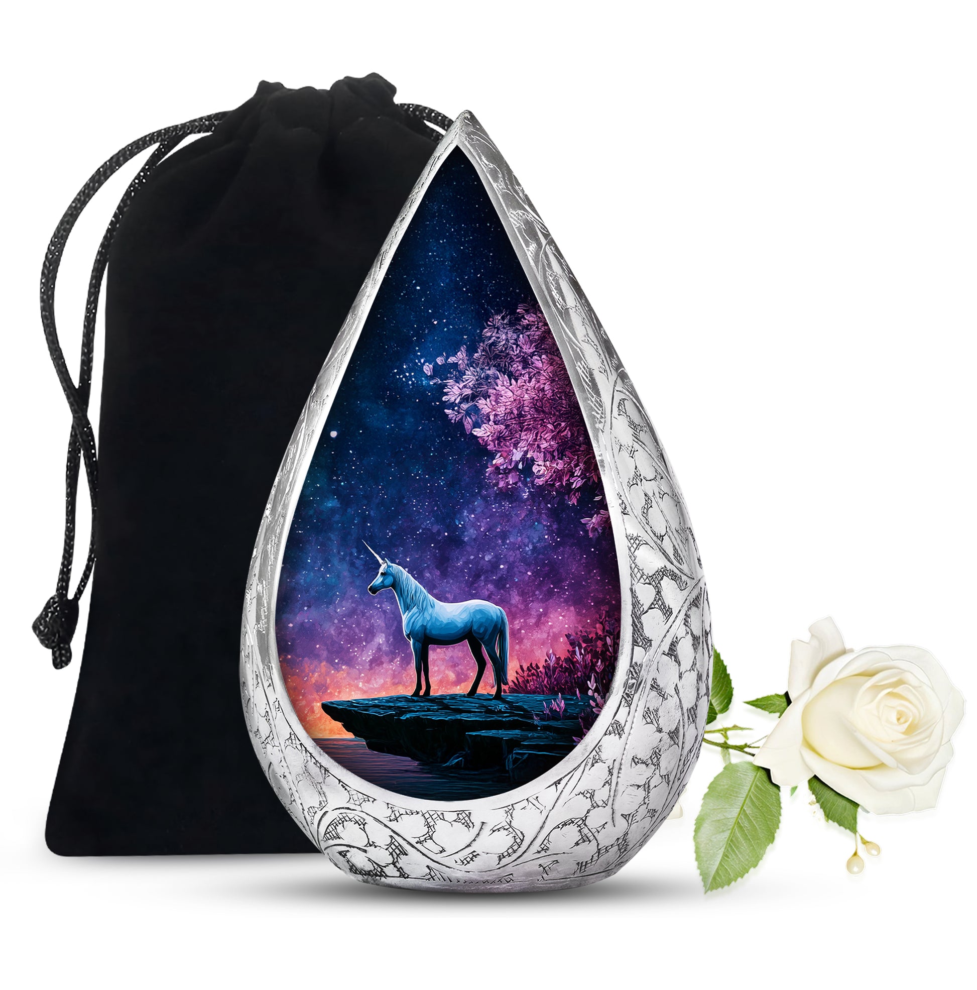 White Unicorn Cremation Urn - Night Sky Memorial Urn For Adults