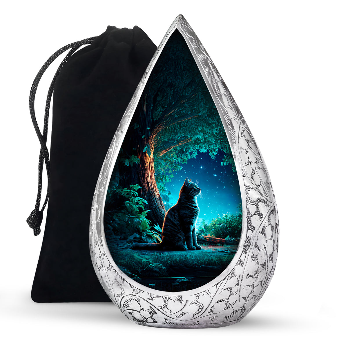 Night Cat Memorial Urn - Moonlight Cremation Urn For Human Ashes