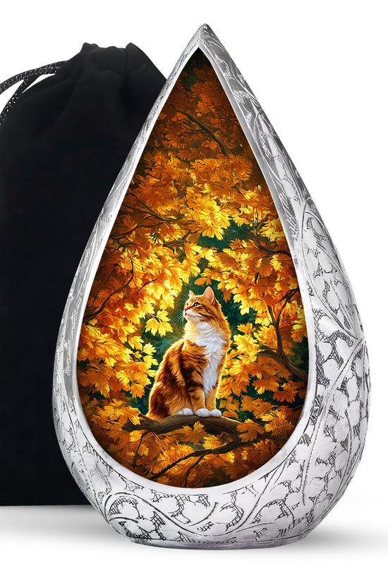 Autumn Golden Cat Memorial Urn - Decorative Funeral Urn For Adult Ashes