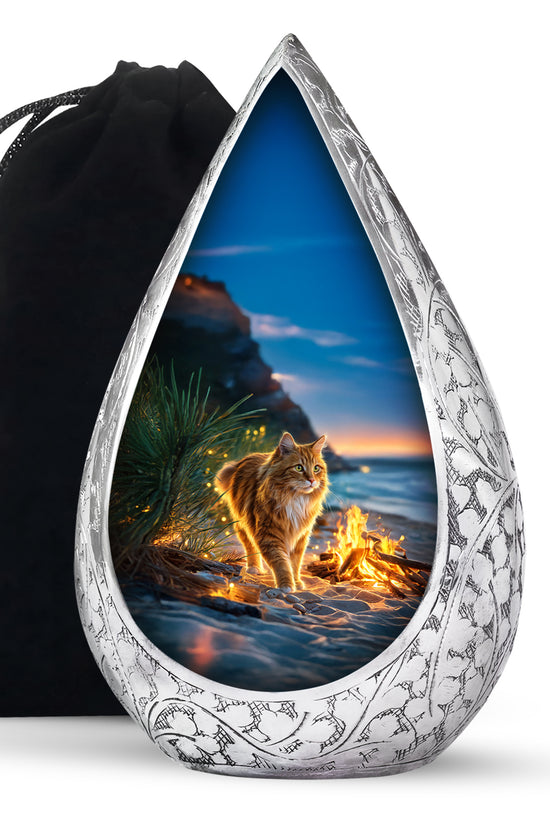 Beach Cat Memorial Urn - Campfire Cremation Urn For Ashes