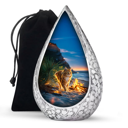 Beach Cat Memorial Urn - Campfire Cremation Urn For Ashes